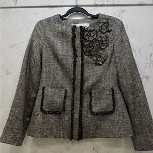 100% Silk Doncaster Women's Brown Blazer with Floral Accents